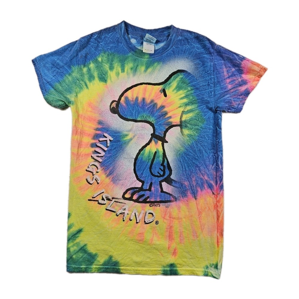 Snoopy Tie Dye T Shirt Womens Small Kings‎ Island Cotton Peanuts Graphic Rainbow